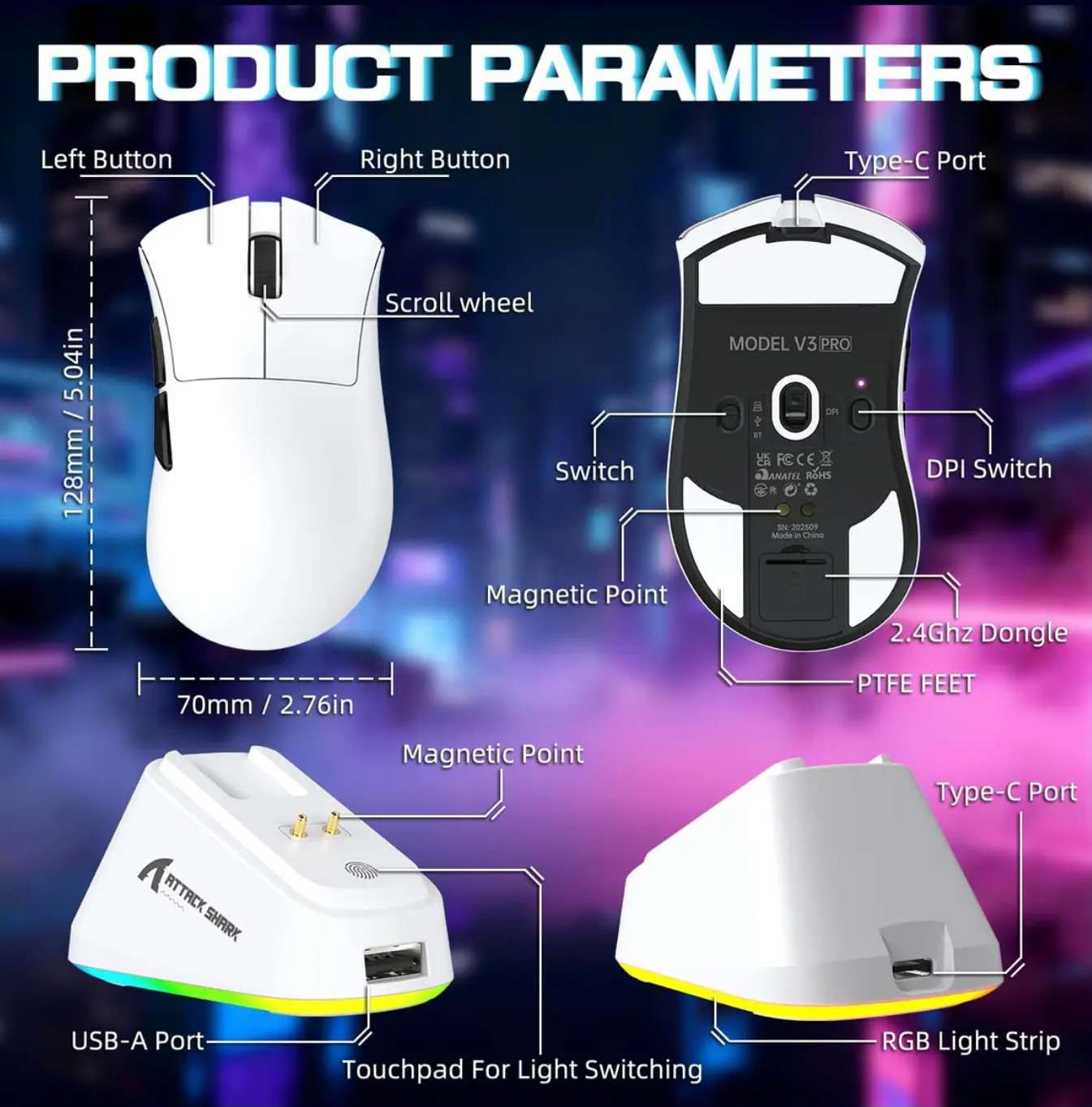 ATTACK SHARK V3 PRO Wireless Esports Gaming Mouse