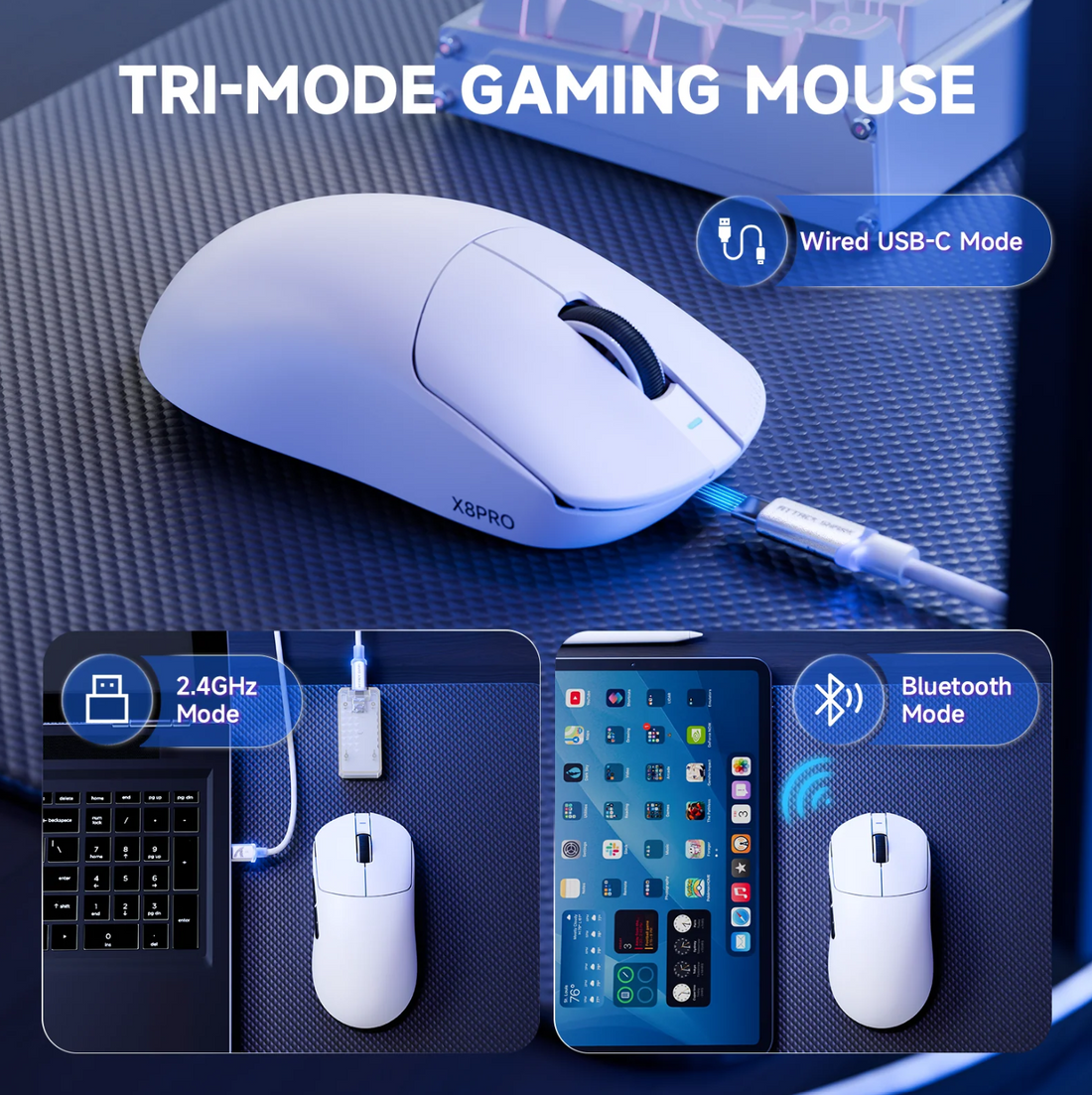 ATTACK SHARK X8PRO Ultra Light Wireless Gaming Mouse - White