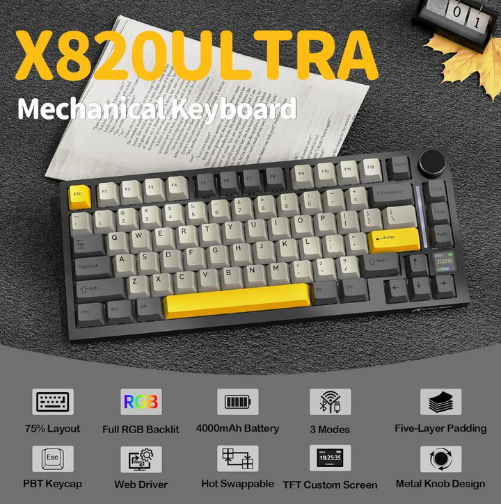 ATTACK SHARK X820 Ultra 75% Wireless Gaming Mechanical Keyboard