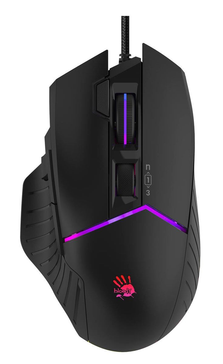 Bloody W-95 Max RGB wired gaming mouse with scroll wheel lighting and side grip design