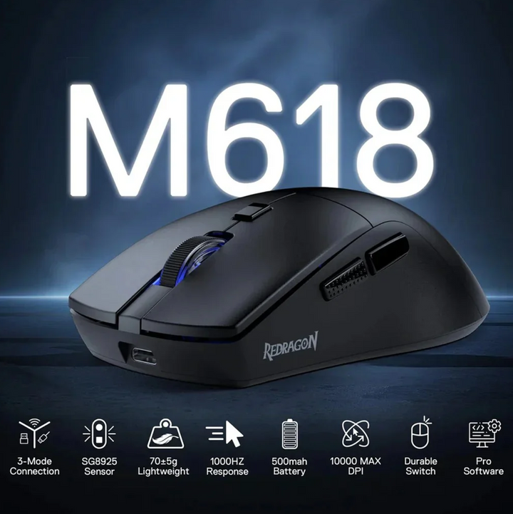 Redragon M618 AZZMACH Lite 70g Lightweight 10K DPI Wireless Gaming Mouse