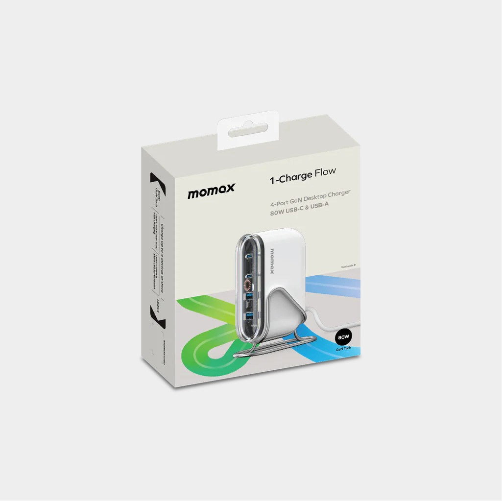 Momax 80W GaN Desktop Fast Charger – 4 Ports | White