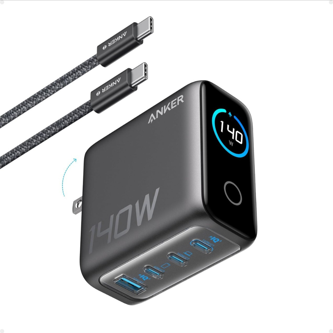 Anker ZOLO 140W GaN 4-Port USB-C Fast Charger with Smart Display