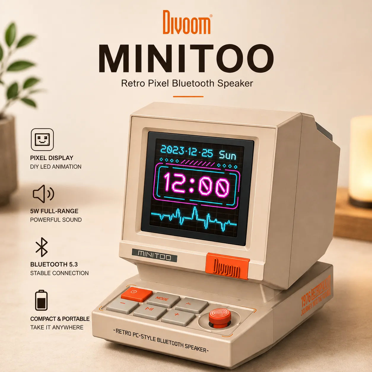 Divoom MiniToo Retro Bluetooth Speaker with Pixel Display