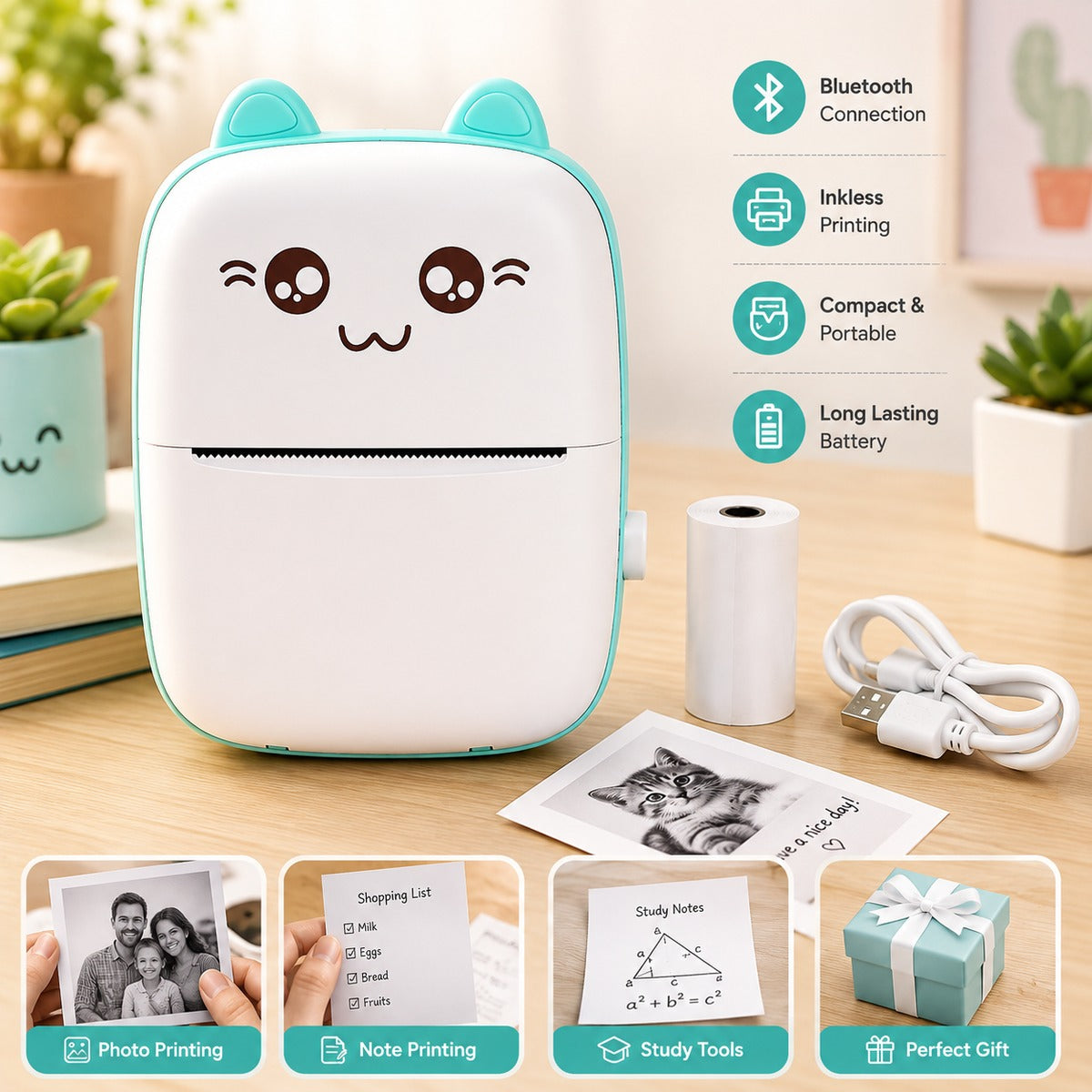 Pocket Inkless Mini Thermal Printer C9 Portable Bluetooth Wireless Printer